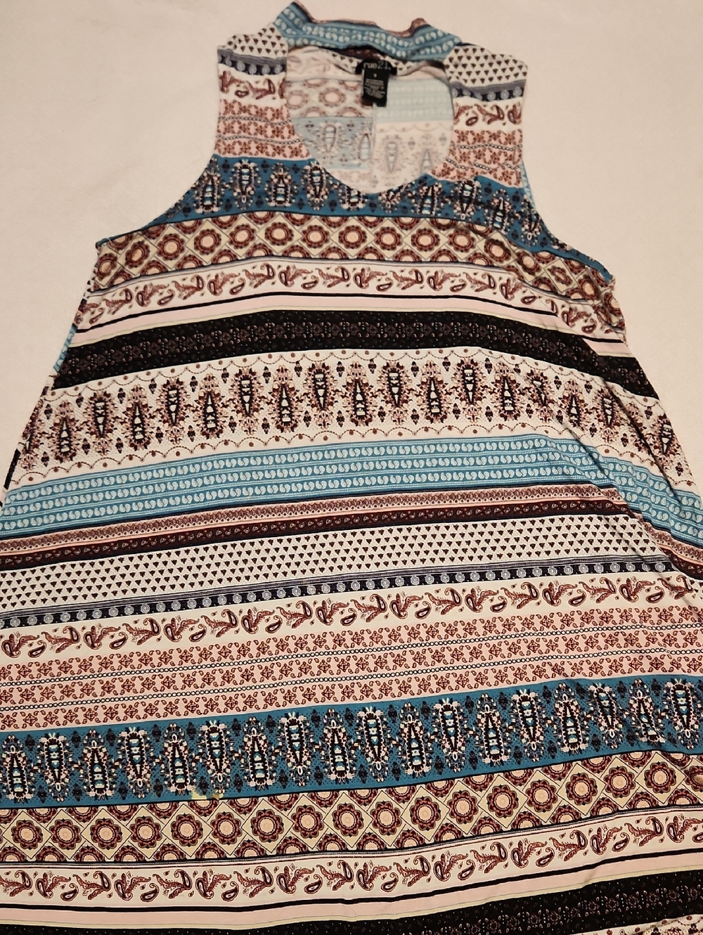 rue21 Blue, Brown & Cream Boho Patterned Dress